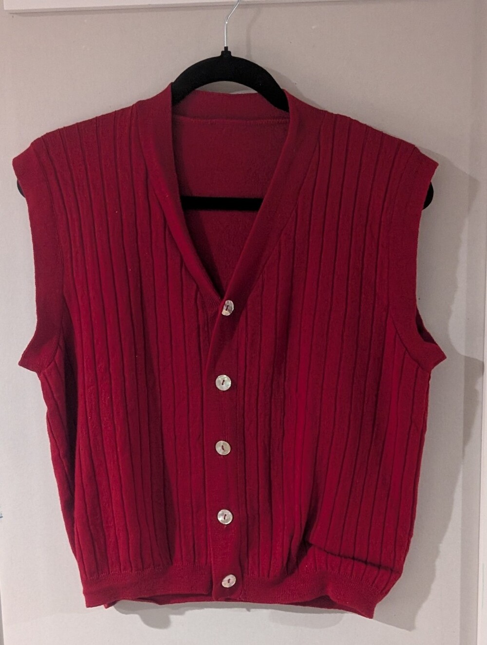 Red Ribbed Button-Up Sweater Vest
